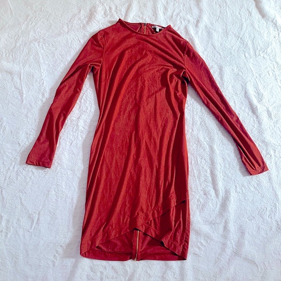 Long sleeve velvety burnt orange dress - Picture 1 of 5